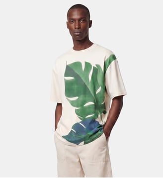 T-shirt droit Tishpri coton bio - Galeries Lafayette - Écru et vert