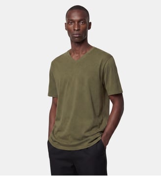 T-shirt Sishev droit coton biologique col V - Galeries Lafayette - Kaki