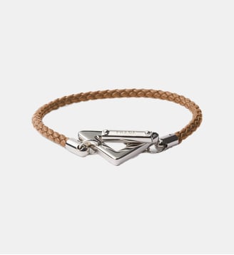 Bracelet en cuir nappa tressé à fermoir triangle - Prada - Neutre