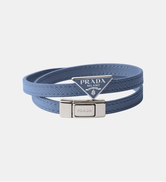 Bracelet double tour en cuir Saffiano - Prada - Bleu