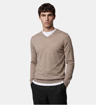 Pull droit Terive col V laine mérinos responsable - Galeries Lafayette - Beige sable