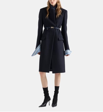 Manteau droit en double laine brodée Prada