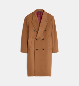 Manteau droit mi long col cranté et double boutonnage croisé - Tommy Hilfiger - Camel