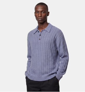 Pull polo droit Tolorib maille mousse fantaisie - Galeries Lafayette - Bleu grisé