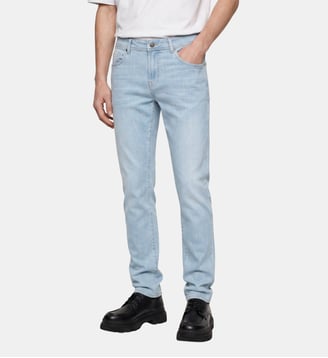 Jean délavé slim Rudeslim coton denim - Galeries Lafayette - Bleu jean délavé