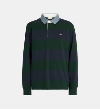 Polo à rayures style rugby jersey à manches longues - Gant - Vert et bleu