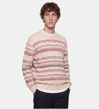 Pull Takard en laine et nylon à jacquard - Galeries Lafayette - Beige et rouge
