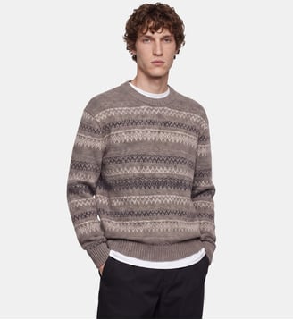 Pull Takard en laine et nylon à jacquard - Galeries Lafayette - Gris et écru