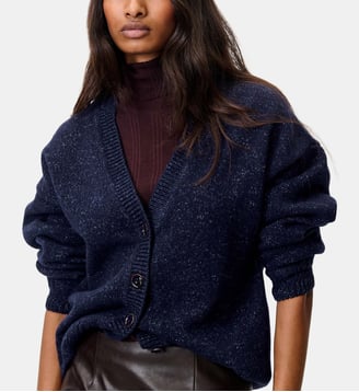 Cardigan Sweet Monroe ample en laine - Sessùn - Bleu marine