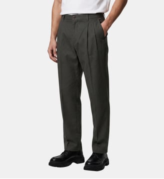 Pantalon Ridouble ample à plis doubles en coton - Galeries Lafayette - Kaki olive