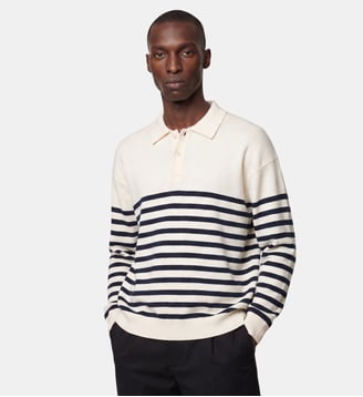 Pull polo Tolarin marinière coton mélangé  - Galeries Lafayette - Écru et bleu