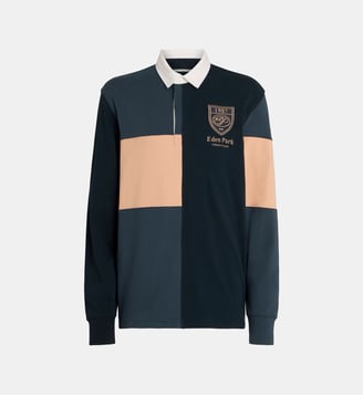 Polo à manches longues signature coton - Eden Park - Bleu et marron