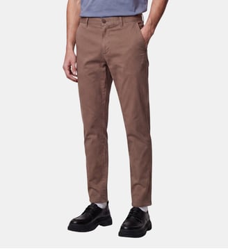 Pantalon Chino droit en coton stretch - Galeries Lafayette - Marron