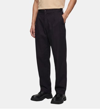 Pantalon Ridouble ample à plis doubles en coton - Galeries Lafayette - Noir