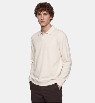 Polo manches longues Dolpiq en coton piqué bio - Galeries Lafayette - Écru et beige