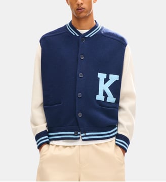Cardigan droit laine bicolore - Kenzo - Bleu et noir