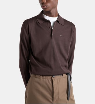 Polo à manches longues en laine extra fine Prada