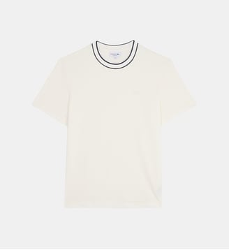 T-shirt droit en coton bio stretch piqué - Lacoste - Écru