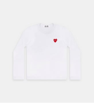 T-shirt droit coton manches longues logo cœur unisexe - Comme des Garçons PLAY - Blanc et rouge