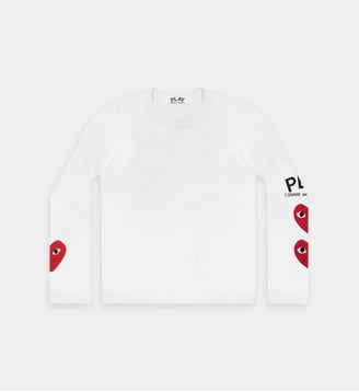 T-shirt droit coton manches longues siglées unisexe - Comme des Garçons PLAY - Blanc