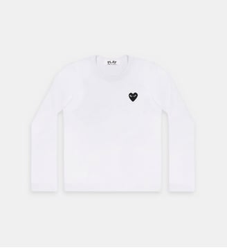 T-shirt droit coton manches longues logo cœur unisexe - Comme des Garçons PLAY - Blanc et noir