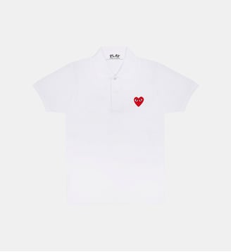 Polo droit en coton logo cœur - Comme des Garçons PLAY - Blanc et rouge