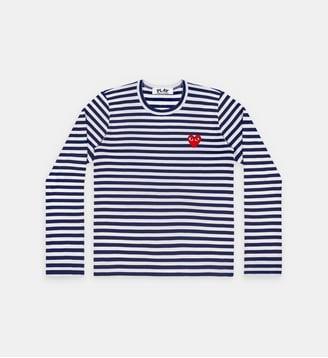 T-shirt coton rayé bicolore manches longues unisexe - Comme des Garçons PLAY - Bleu et blanc