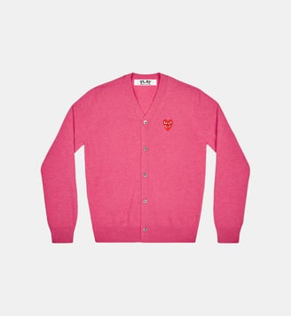 Cardigan droit laine col V cœurs contrastants unisexe - Comme des Garçons PLAY - Rose
