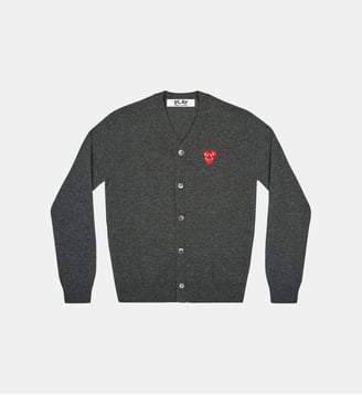 Cardigan droit laine col V cœurs contrastants unisexe - Comme des Garçons PLAY - Gris foncé