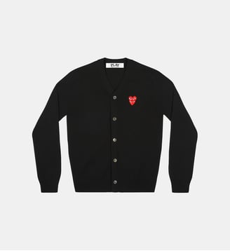 Cardigan droit laine col V cœurs contrastants unisexe - Comme des Garçons PLAY - Noir