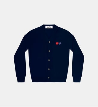 Cardigan droit en laine broderie cœurs unisexe - Comme des Garçons PLAY - Bleu marine