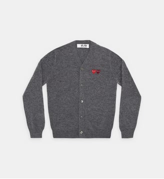 Cardigan droit en laine broderie cœurs unisexe - Comme des Garçons PLAY - Gris moyen