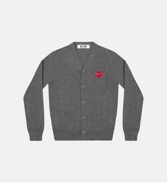 Cardigan court droit en laine unisexe - Comme des Garçons PLAY - Gris moyen