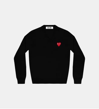 Pull droit en laine col V unisexe - Comme des Garçons PLAY - Noir