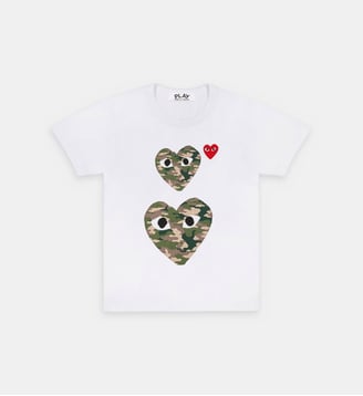 T-shirt droit coton cœurs contrastants unisexe - Comme des Garçons PLAY - Blanc et multicolore