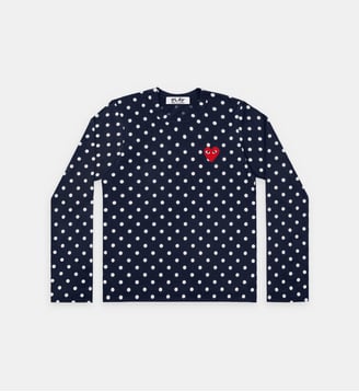 T-shirt manches longues en coton à pois unisexe - Comme des Garçons PLAY - Bleu et blanc