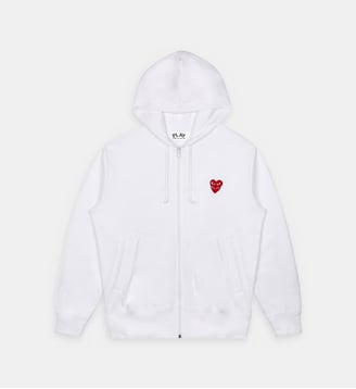 Sweat droit coton molleton zippé capuche unisexe - Comme des Garçons PLAY - Blanc