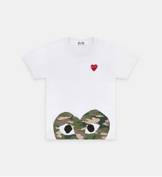 T-shirt droit coton cœur camouflage unisexe - Comme des Garçons PLAY - Blanc et vert