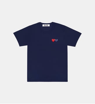 T-shirt droit double cœur en coton - Comme des Garçons PLAY - Bleu marine