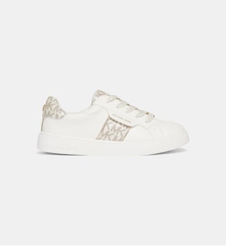 Tennis basses monogrammées enduit lisse et grainé - Michael Kors - Blanc et doré