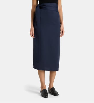 Jupe portefeuille fluide Jo en satin - Martin Martin - Bleu marine