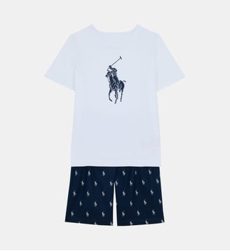 Ensemble t-shirt et short pony coton - Polo Ralph Lauren - Blanc et marine