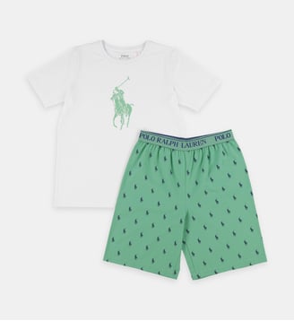 Ensemble t-shirt et short pony coton - Polo Ralph Lauren - Blanc et vert