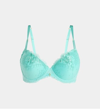 Soutien-gorge Princesse Iris balconnet à motif fleuri brodé - Lise Charmel - Bleu turquoise
