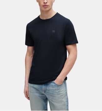 T-shirt droit en jersey de coton - BOSS - Bleu foncé