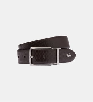 Ceinture moyenne réversible Elegance en cuir enduit perforé - Lacoste - Marron foncé