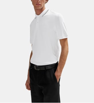 Polo slim en coton mercerisé col rayé - BOSS - Blanc