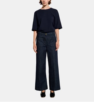 Pantalon droit Aldricks rayé en chambray de coton - Sessùn - Nuit