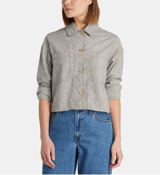Chemise droite Notteri en chambray de coton et lin - Sessùn - Bleu denim