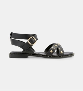 Sandales plates Helena en cuir - Cosmoparis - Noir et doré